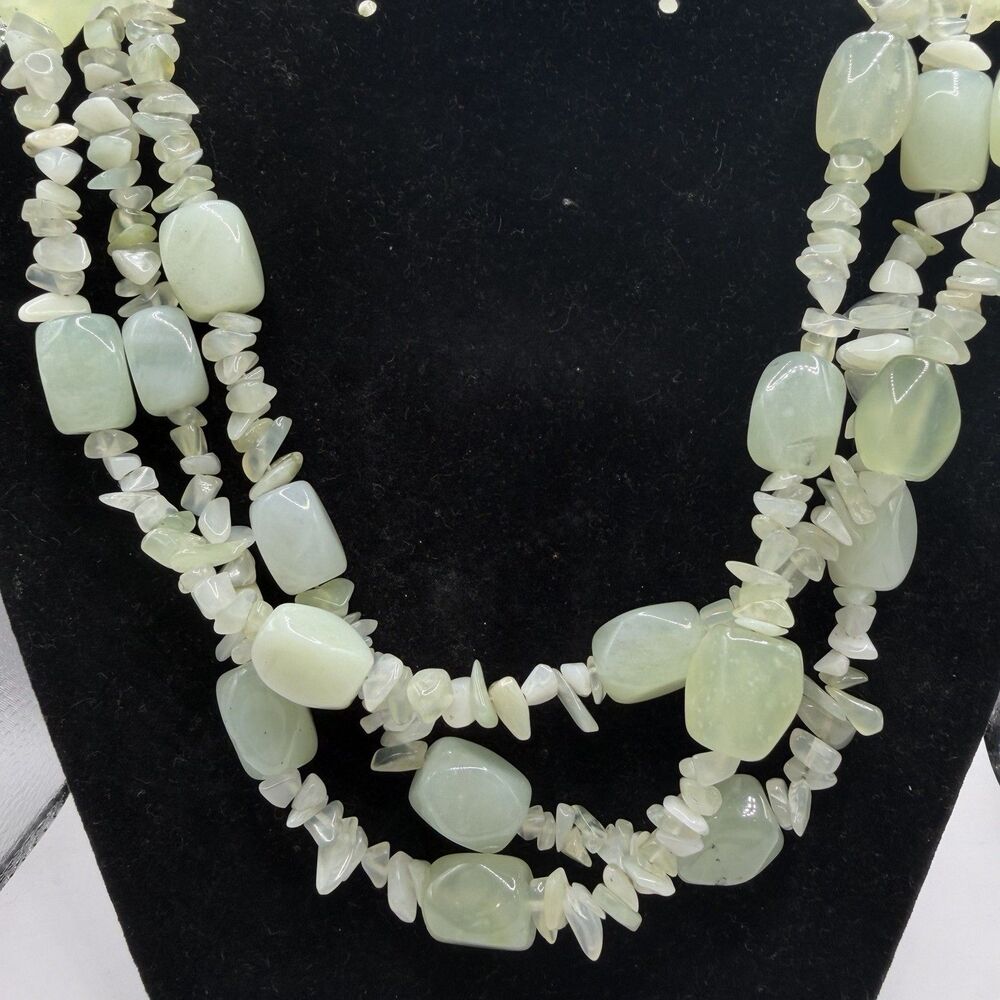 Vintage Jade Double Strand Necklace 16” Natural Stone Beaded
